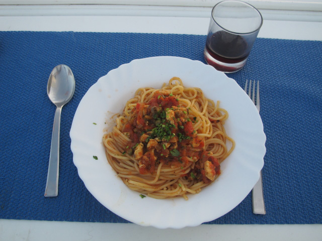 Spaghetti mit Meeresfrüchten auf dem Atlantik